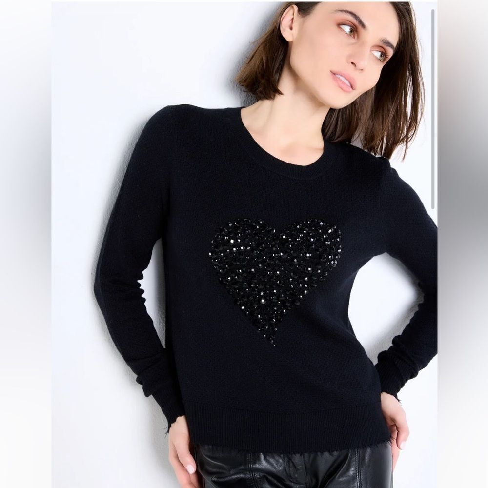 LISA TODD Heart Strong Embellished Sweater Black Womens Large